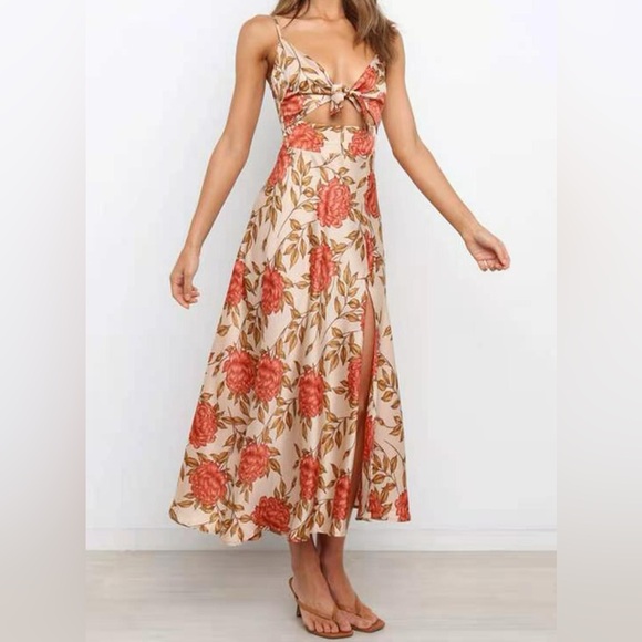 Petal & Pup Dresses & Skirts - Petal & Pup Satin-Feel Floral Midi Slip Dress